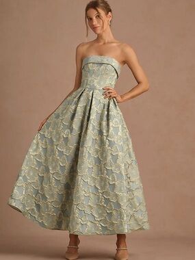 Azazie Florentine Blue Maxi Dress - Ankle Length Size 2